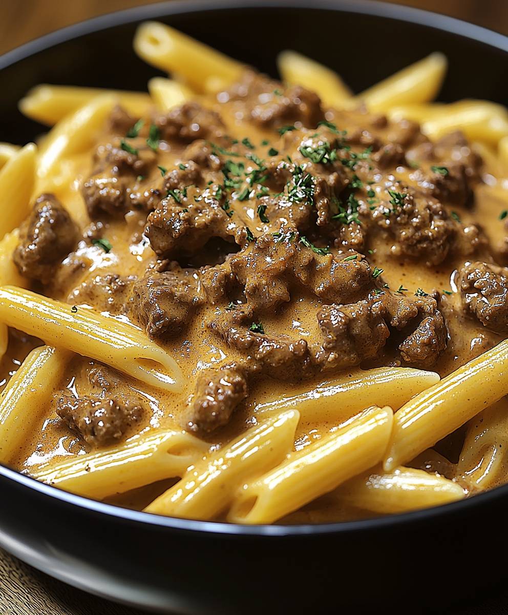Creamy Beef Stroganoff Penne