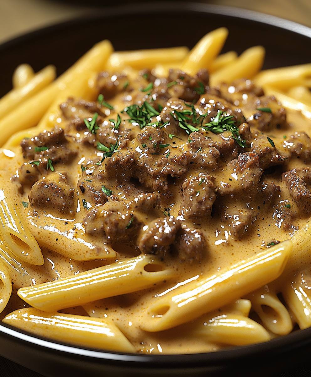 Creamy Beef Stroganoff Penne