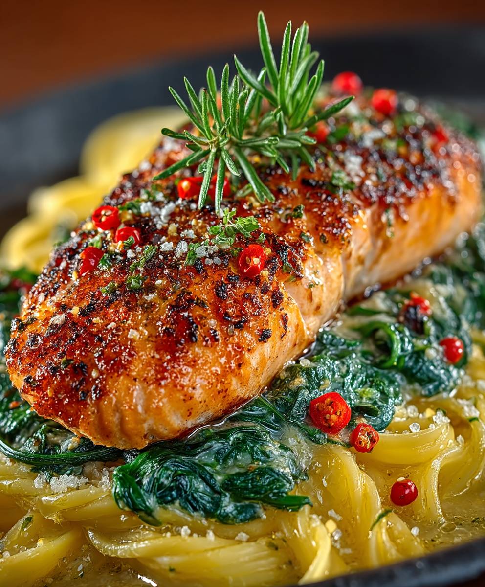 Salmon spinach pasta