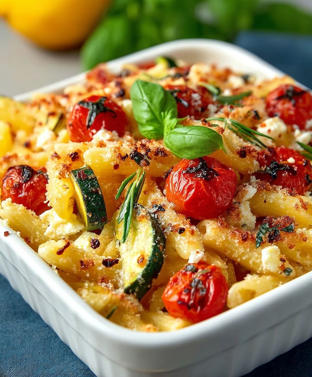 Baked feta pasta vegetables
