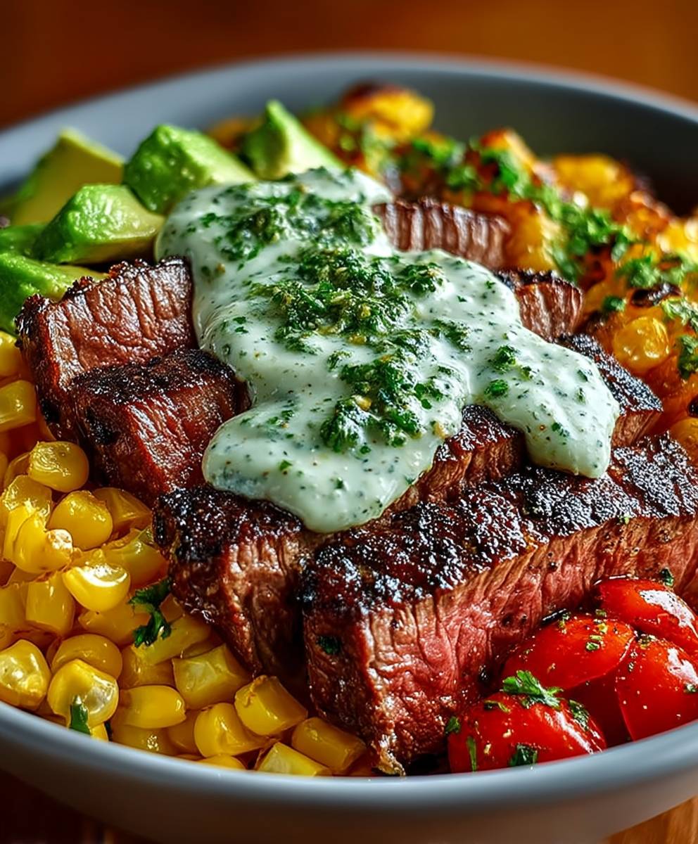 Steak avocado corn bowl