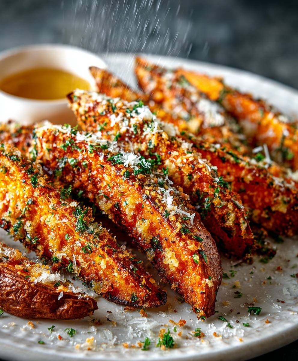 Garlic Parmesan Sweet Potato Wedges