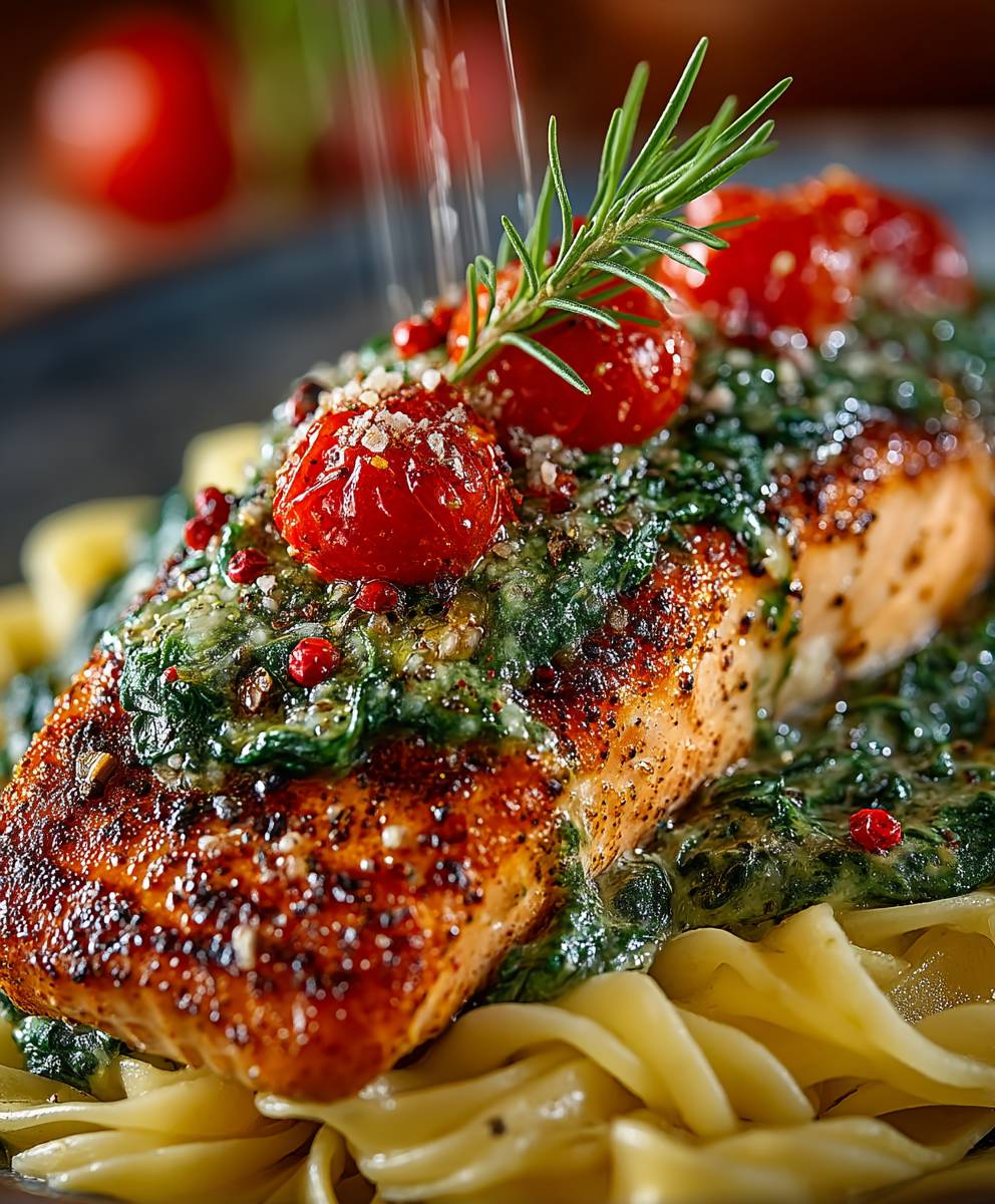 Salmon spinach pasta