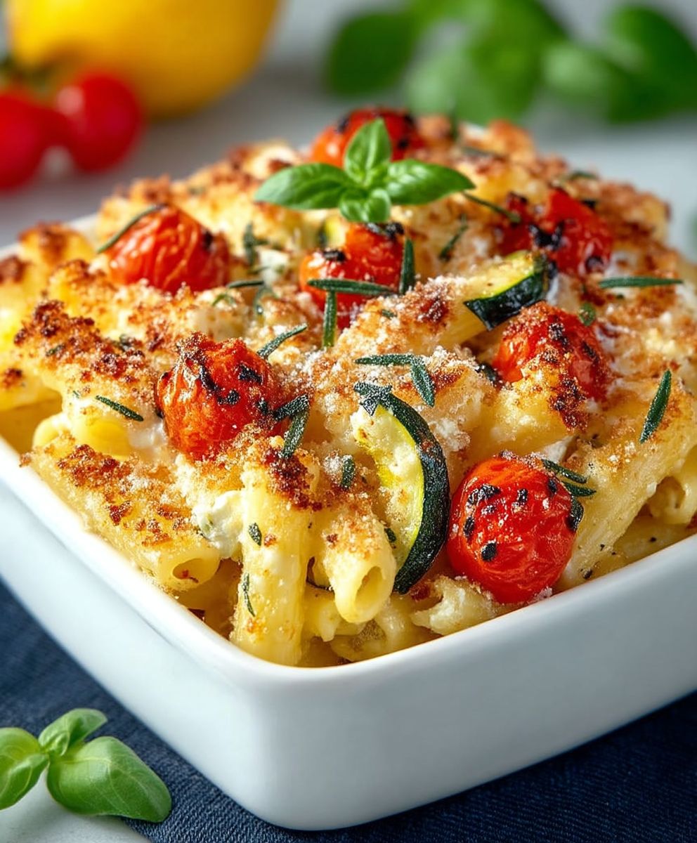 Baked feta pasta vegetables