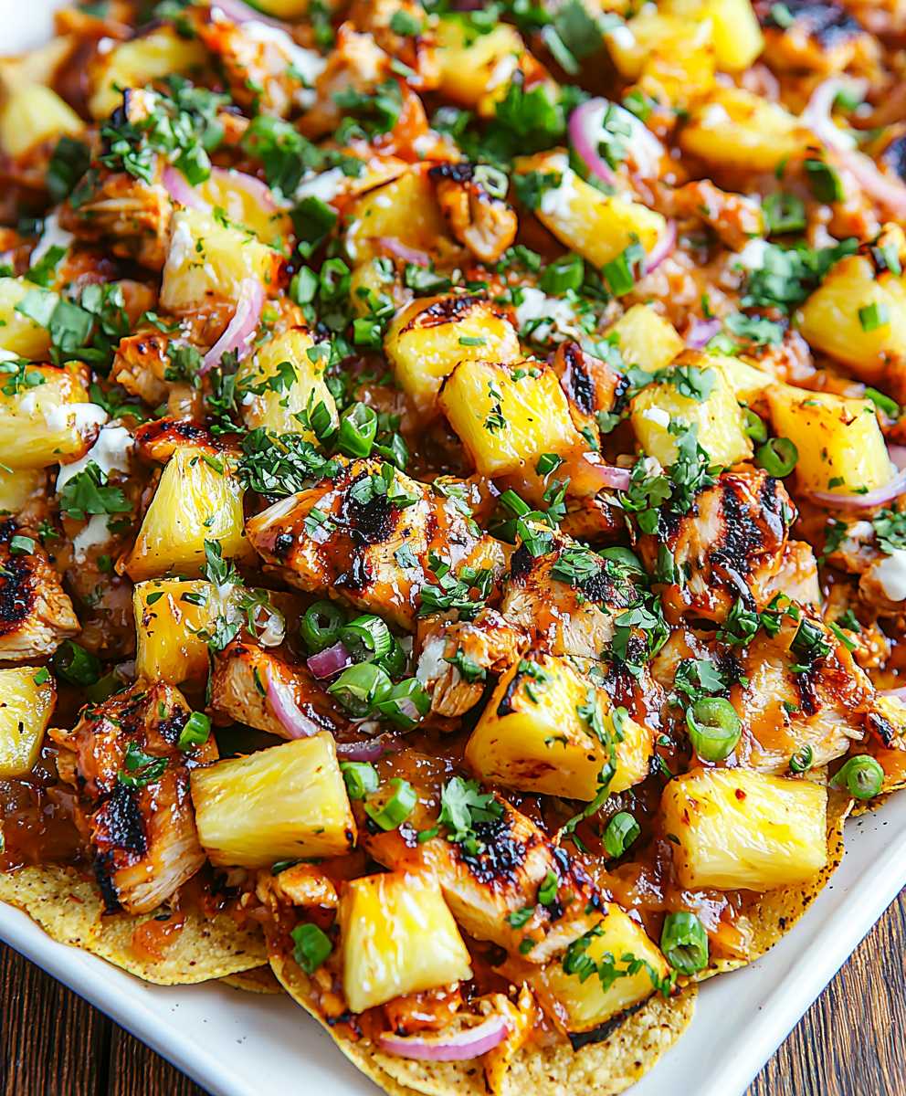 BBQ chicken pineapple nachos