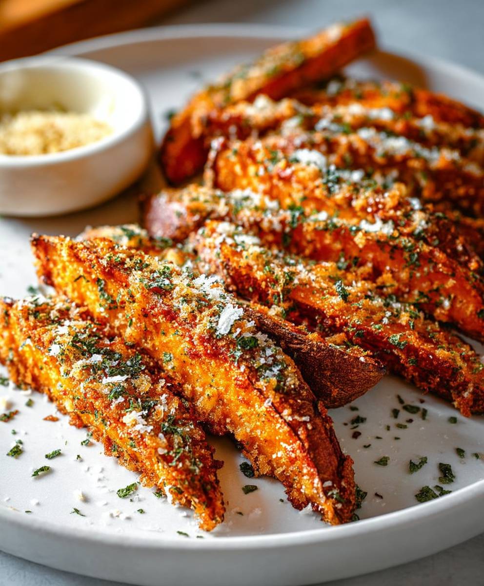Garlic Parmesan Sweet Potato Wedges