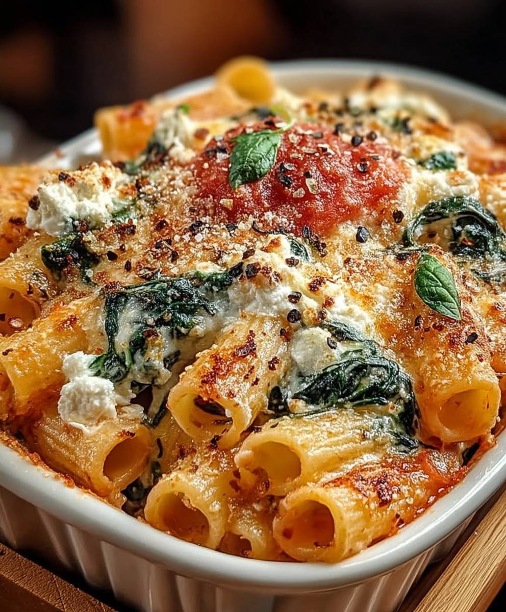 Baked Rigatoni Spinach Ricotta