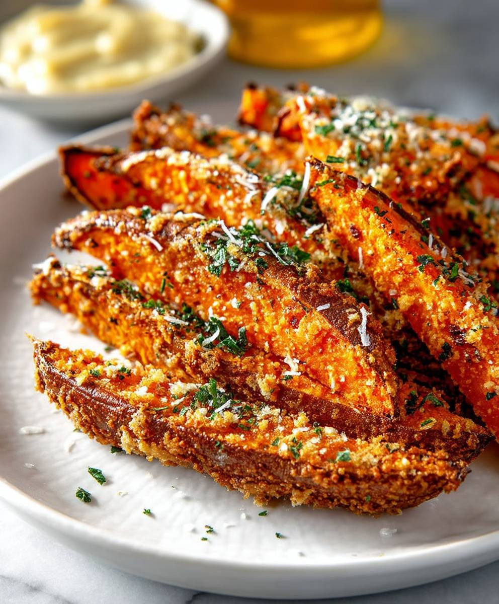 Garlic Parmesan Sweet Potato Wedges