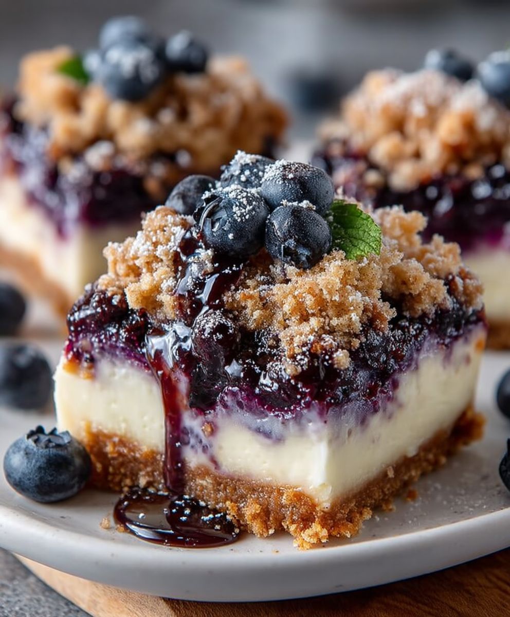 Blueberry crisp cheesecake bars