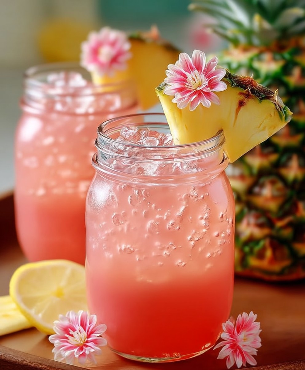 Pineapple pink lemonade drink