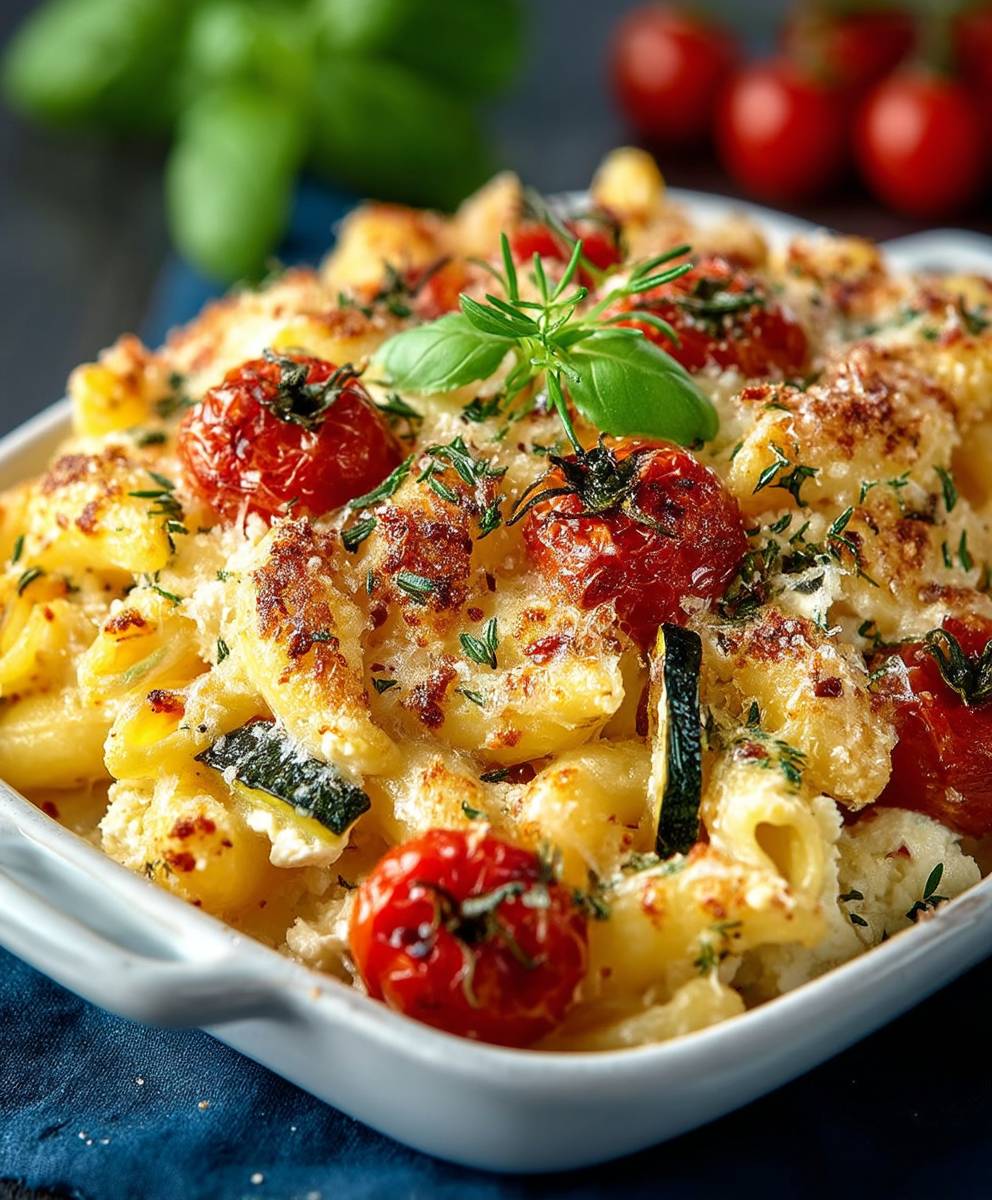 Baked feta pasta vegetables