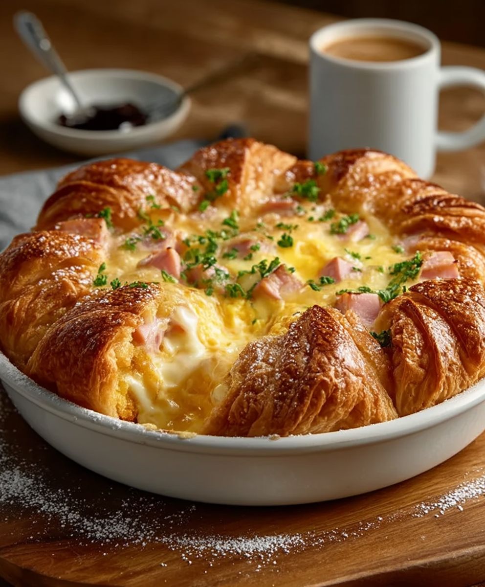 Ham and Cheese Croissant Casserole