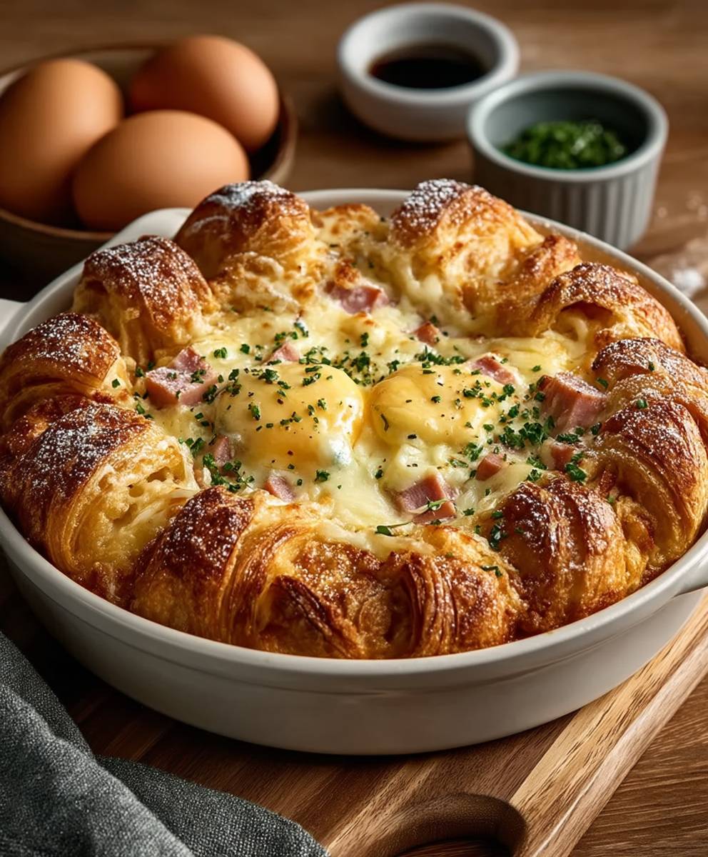 Ham and Cheese Croissant Casserole