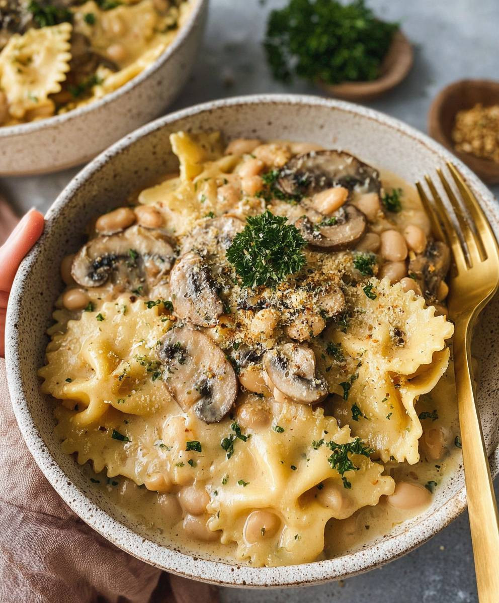 Mushroom white bean pasta