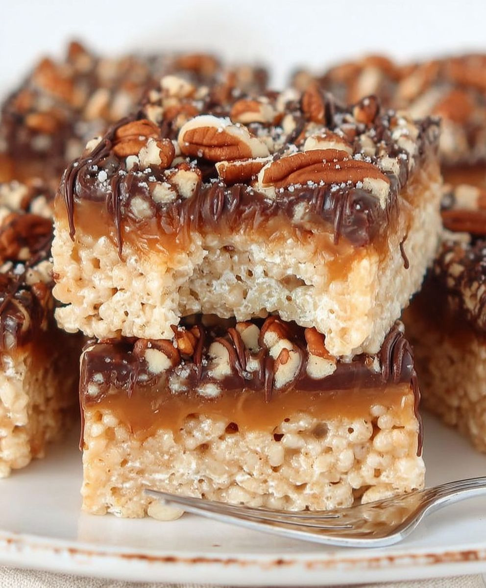 Caramel Turtle Rice Krispies Treats