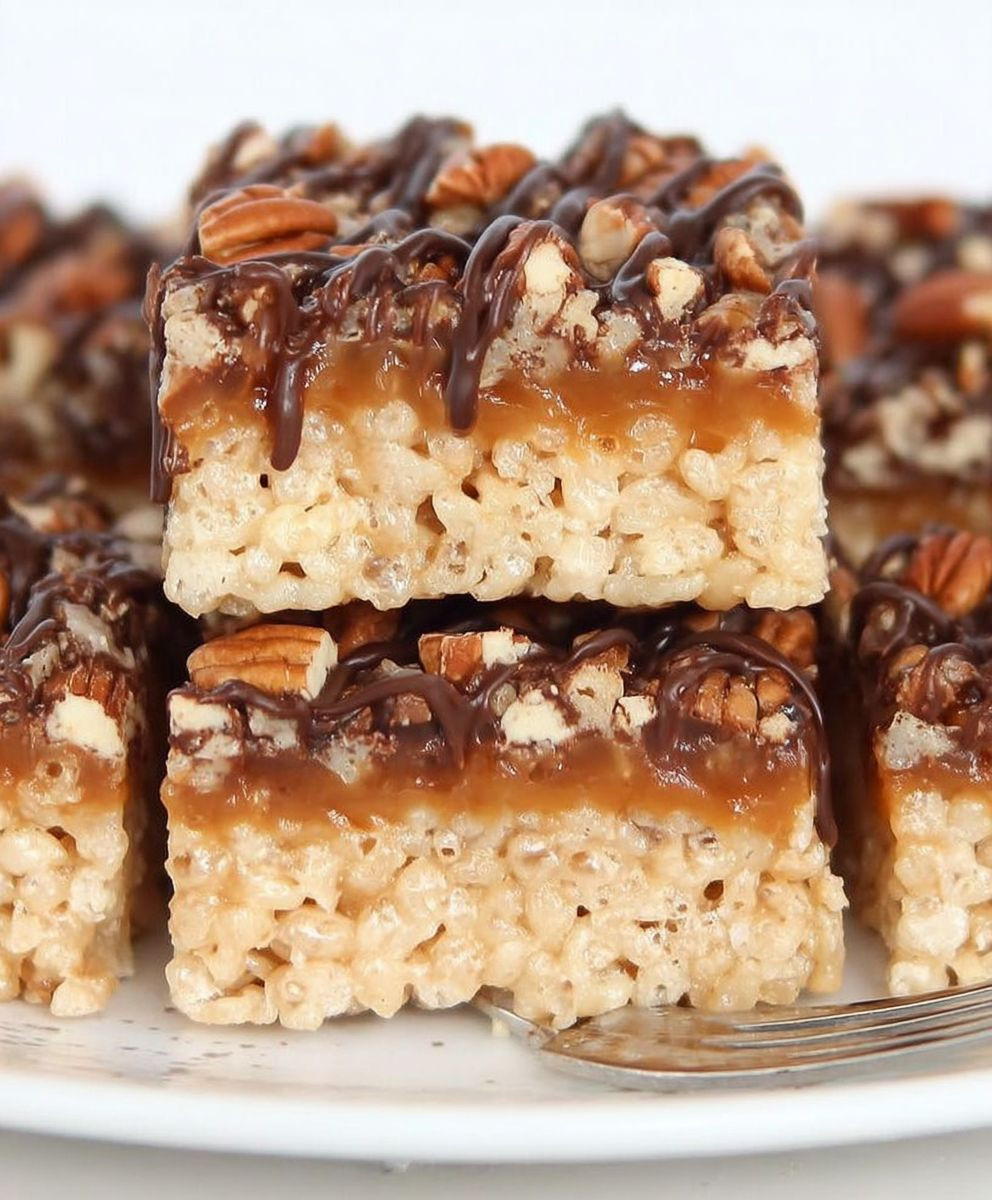 Caramel Turtle Rice Krispies Treats