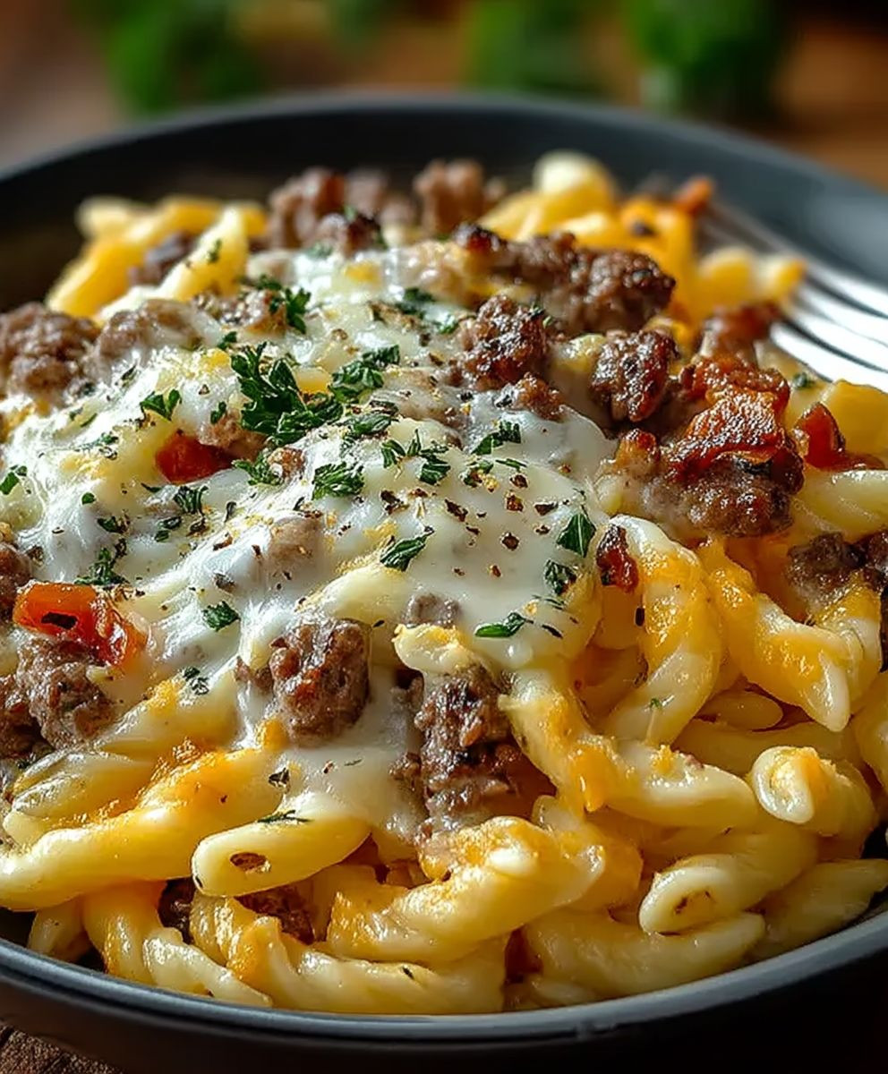 Cheeseburger Alfredo Pasta