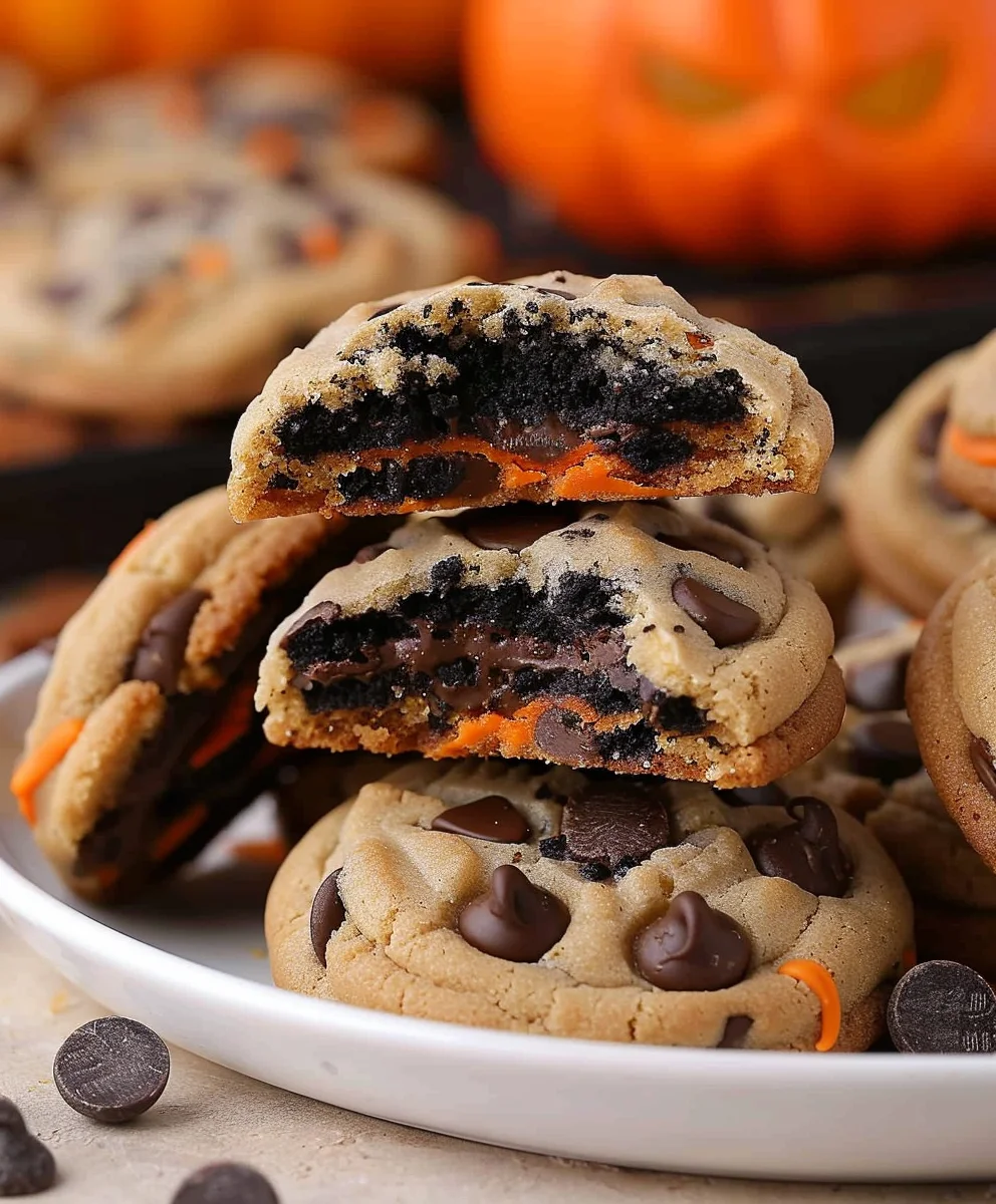 Spooky Halloween Oreo Stuffed Chocolate Chip Cookies!
