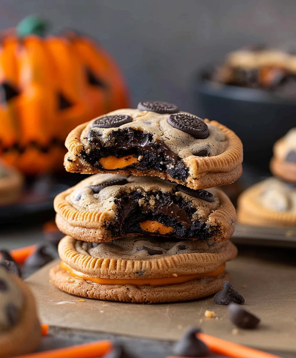 Spooky Halloween Oreo Stuffed Chocolate Chip Cookies!