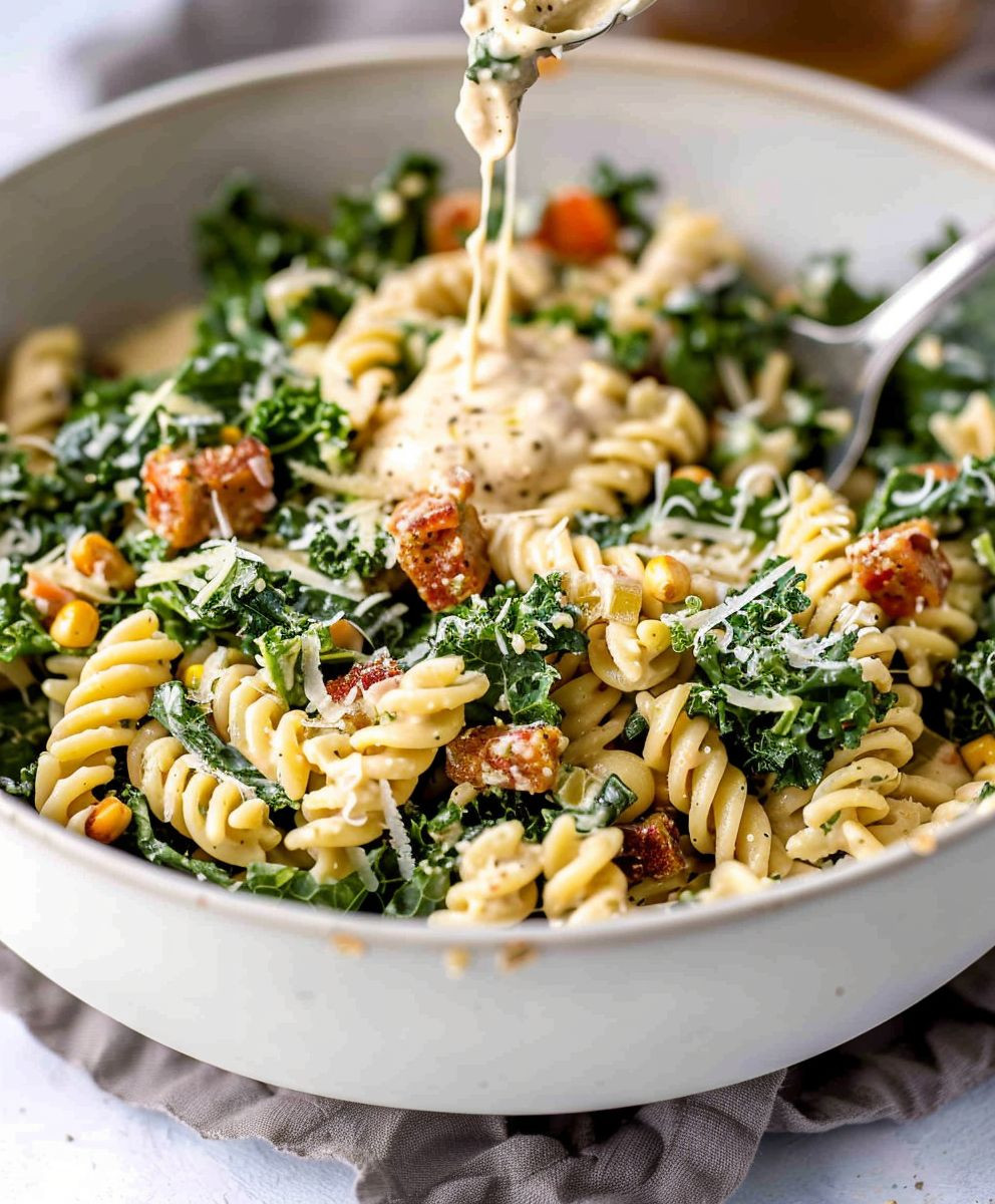 Kale Caesar Pasta Salad