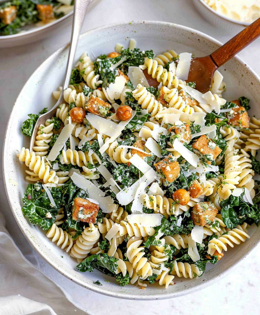 Kale Caesar Pasta Salad