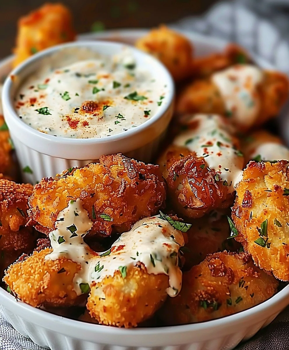 Spicy Cheesy Jalapeno Ranch Chicken Poppers & Creamy Dip