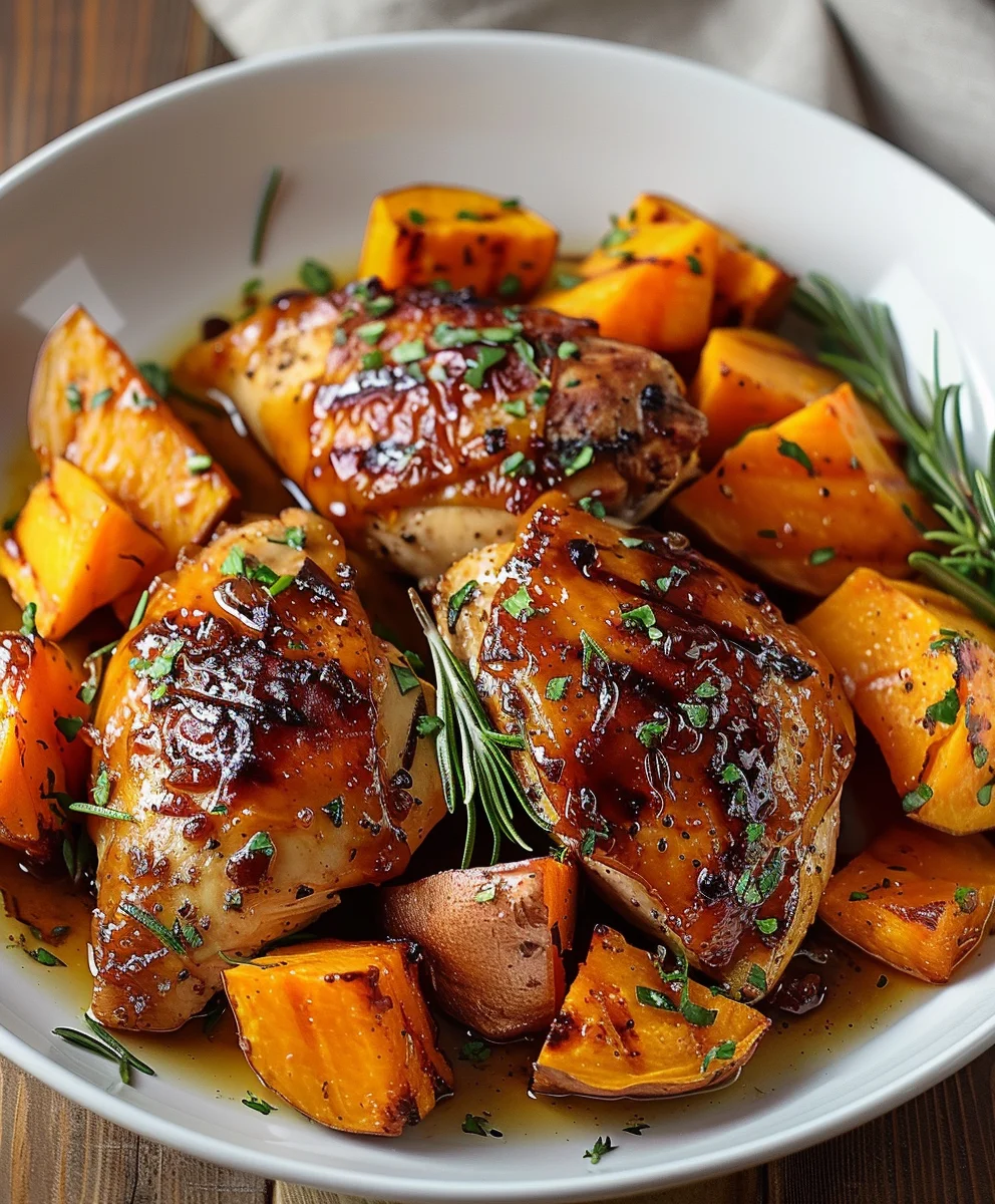 Best Maple Glazed Chicken with Roasted Sweet Potatoes