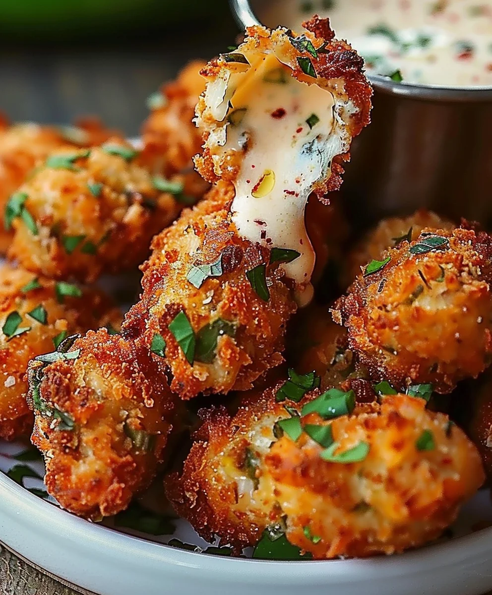 Spicy Cheesy Jalapeno Ranch Chicken Poppers & Creamy Dip