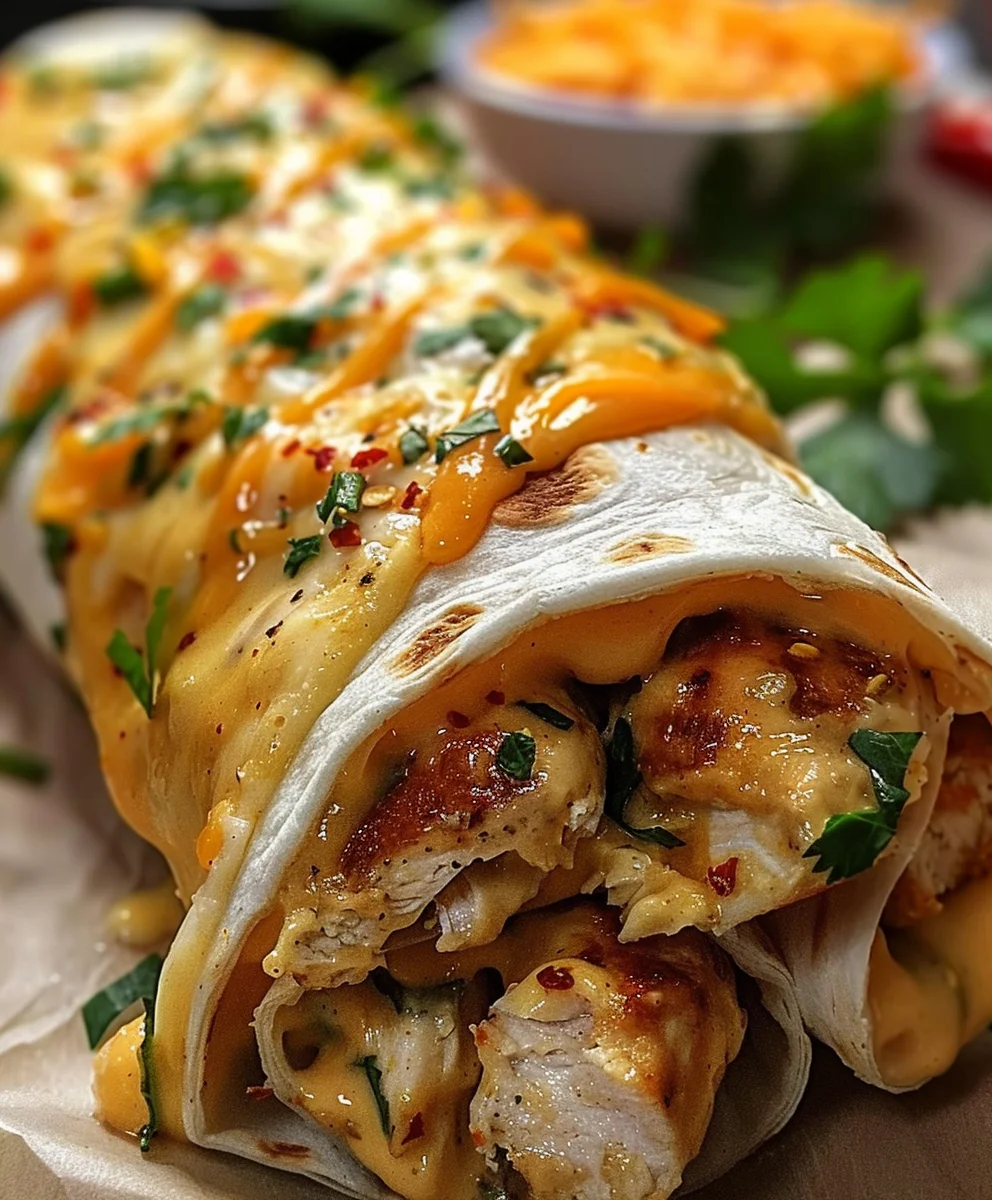 Ooey Gooey Cheesy Garlic Chicken Wraps Recipe
