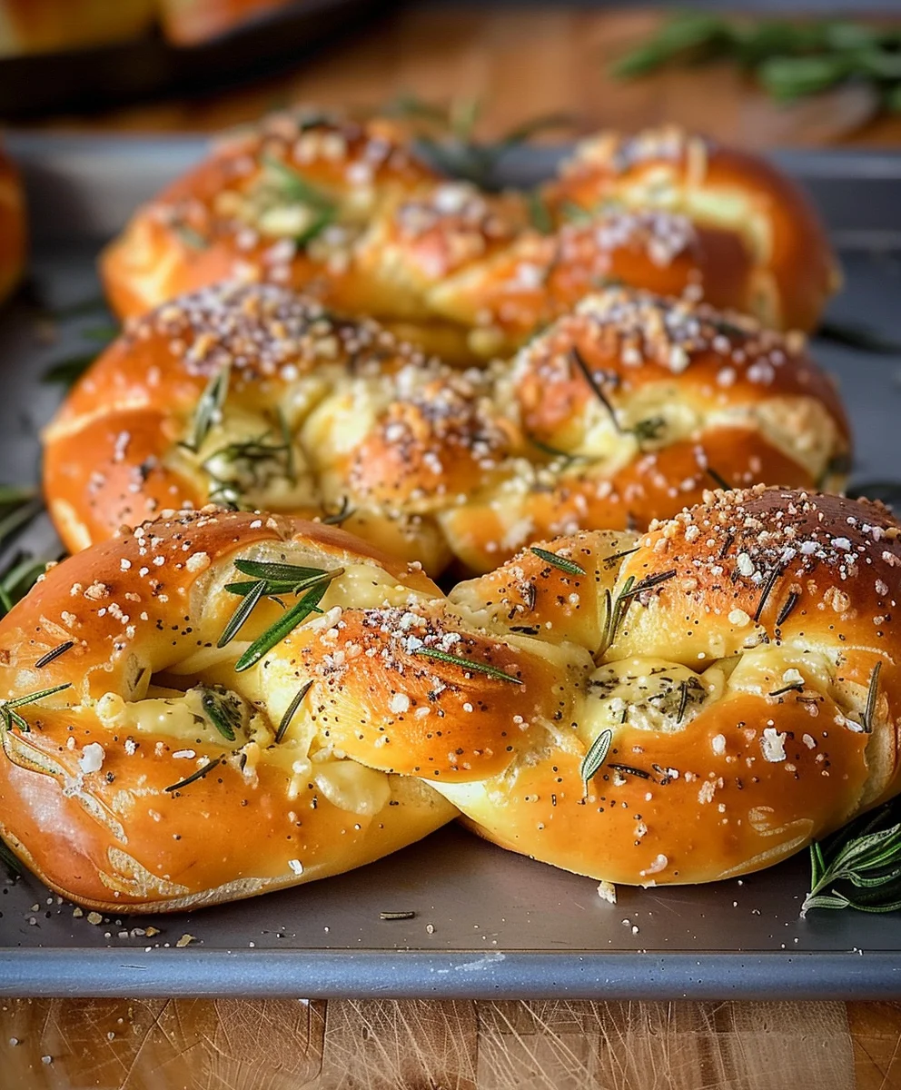 Cheesy Mozzarella Stuffed Rosemary Parmesan Soft Pretzels