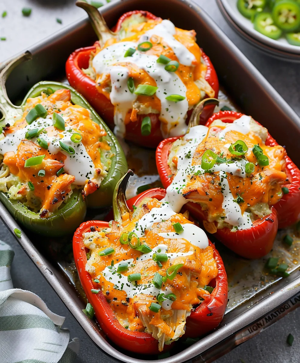 Whole30 Paleo Buffalo Chicken Stuffed Peppers | Low Carb