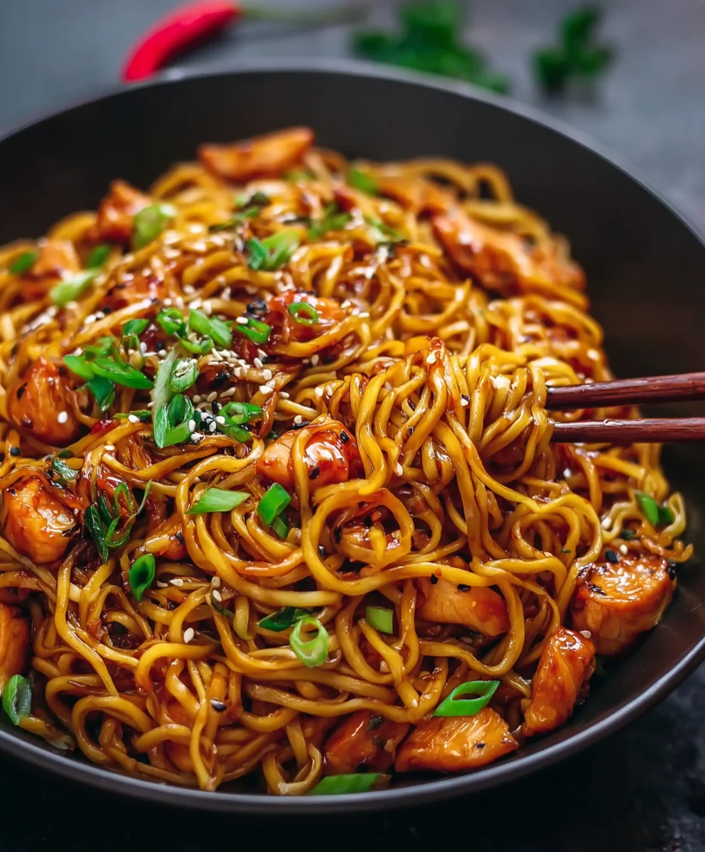 Easy Sticky Garlic Chicken Noodles Recipe You'll Love