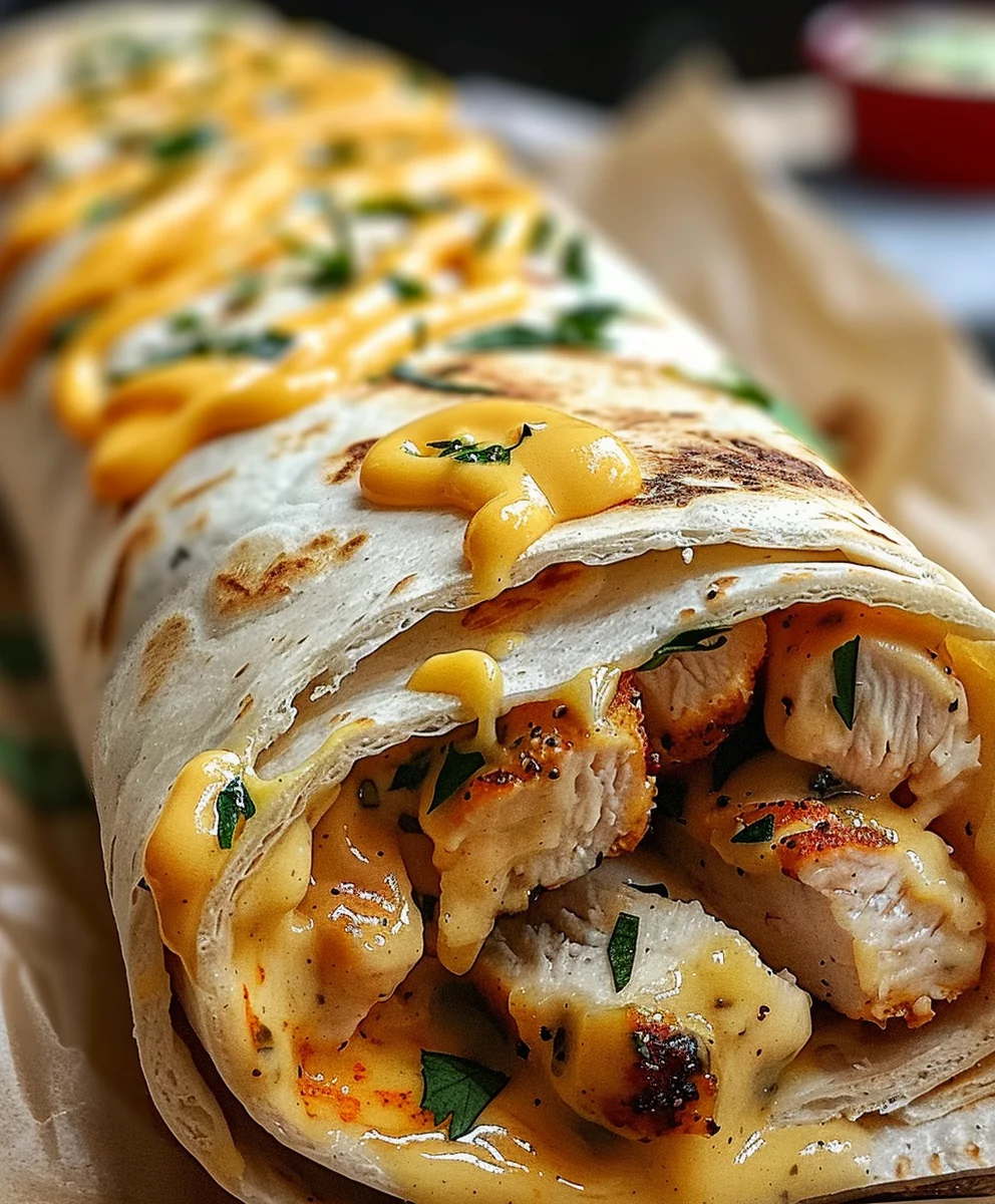 Best Ever Ooey Gooey Cheesy Garlic Chicken Wraps!