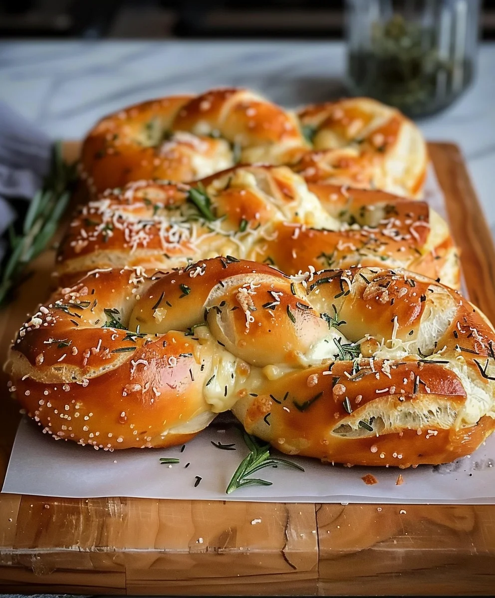 Cheesy Mozzarella Stuffed Rosemary Parmesan Soft Pretzels
