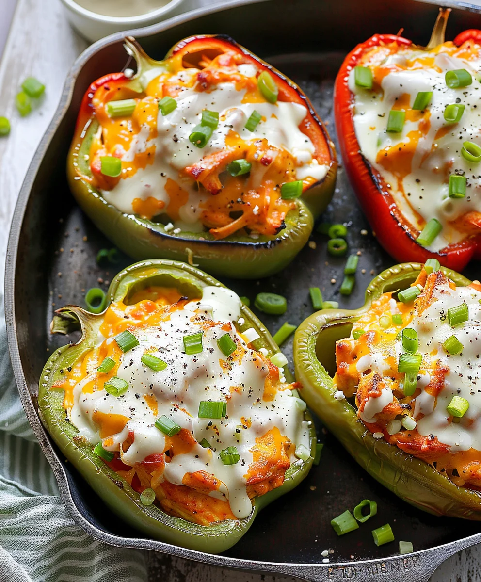 Whole30 Paleo Buffalo Chicken Stuffed Peppers | Low Carb