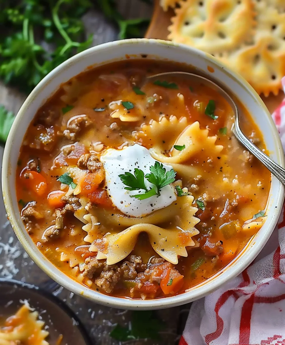 Ultimate Hearty Beef Lasagna Soup with Bow Tie Pasta