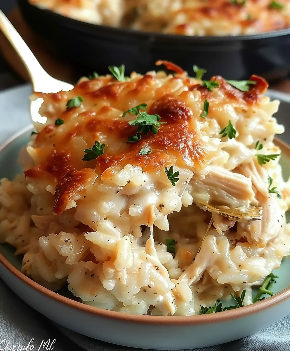 Delicious Dump & Bake Chicken Alfredo Rice Casserole