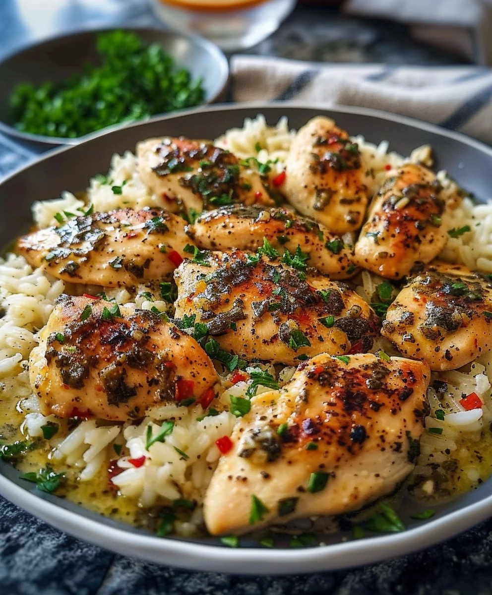 Delicious Chicken Scampi & Creamy Garlic Parmesan Rice