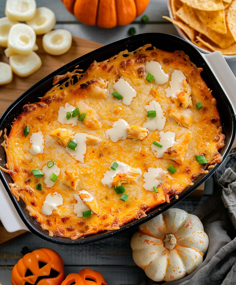 Halloween Buffalo Chicken Dip - Creamy, Spooky, & Delicious!