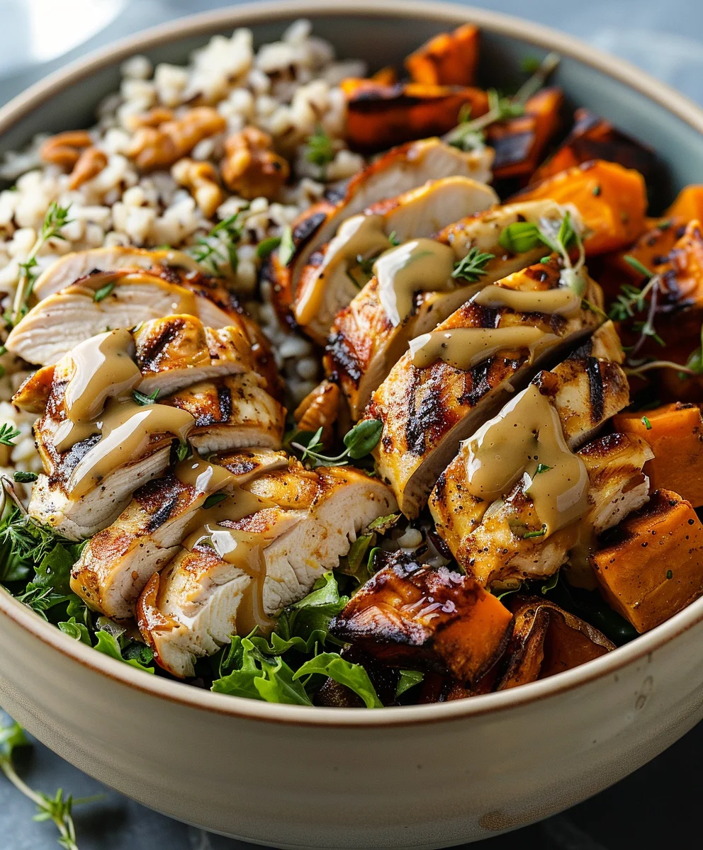 Maple Dijon Chicken & Roasted Sweet Potato Bowls