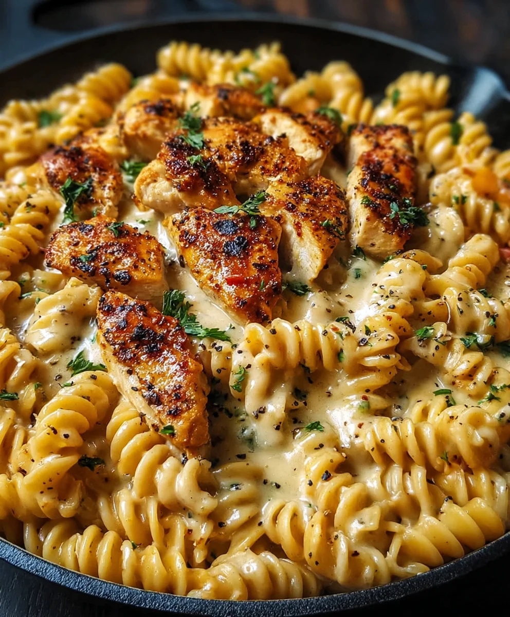 Cheesy Cajun Garlic Chicken Rotini Skillet