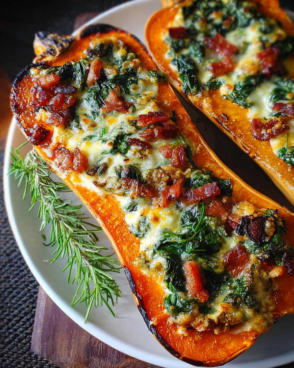 Savory Stuffed Butternut Squash with Beef Bacon & Cheese