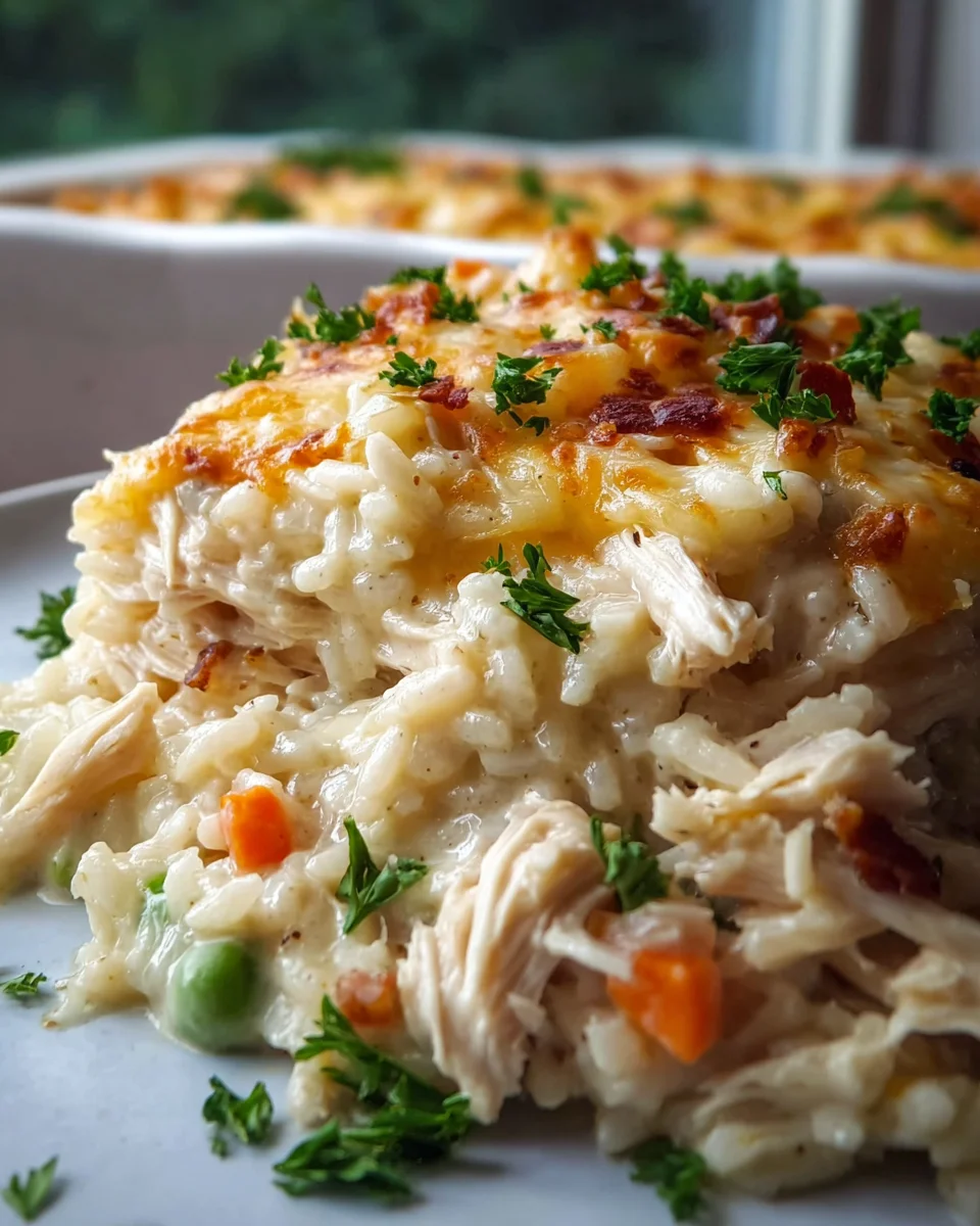 The Best Dump & Bake Chicken Alfredo Rice Casserole Ever