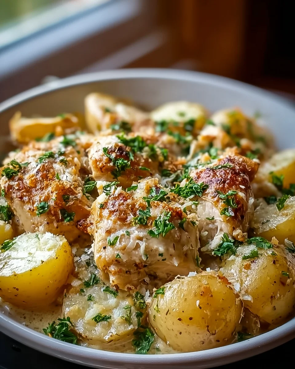 Easy Garlic Parmesan Crockpot Chicken and Potatoes