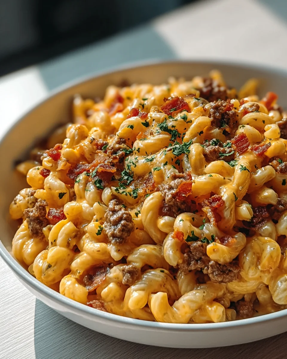 Delicious Loaded Beef Bacon Cheeseburger Pasta!
