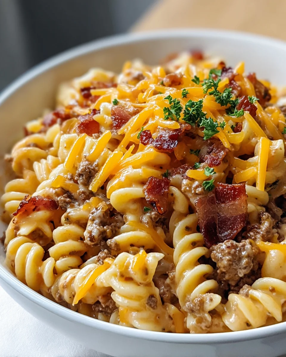 Crave-Worthy Loaded Beef Bacon Cheeseburger Pasta!