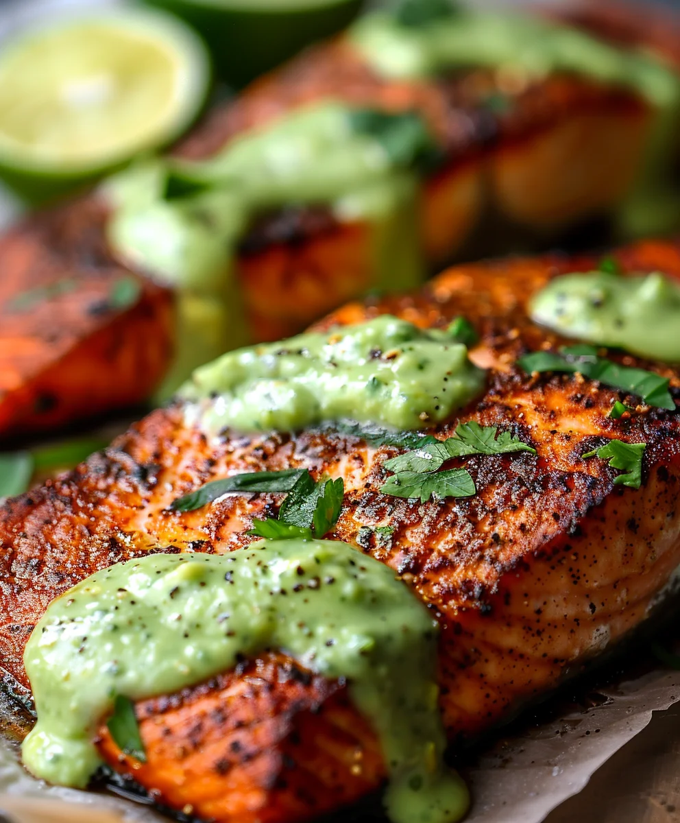 Baked Cajun Salmon with Zesty Avocado Lime Sauce