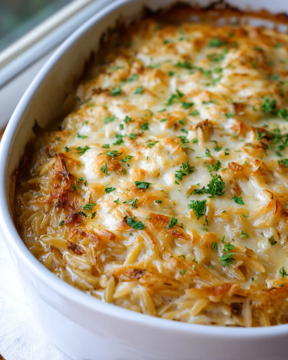 Delicious French Onion Orzo Bake: A Hearty Beef Dish