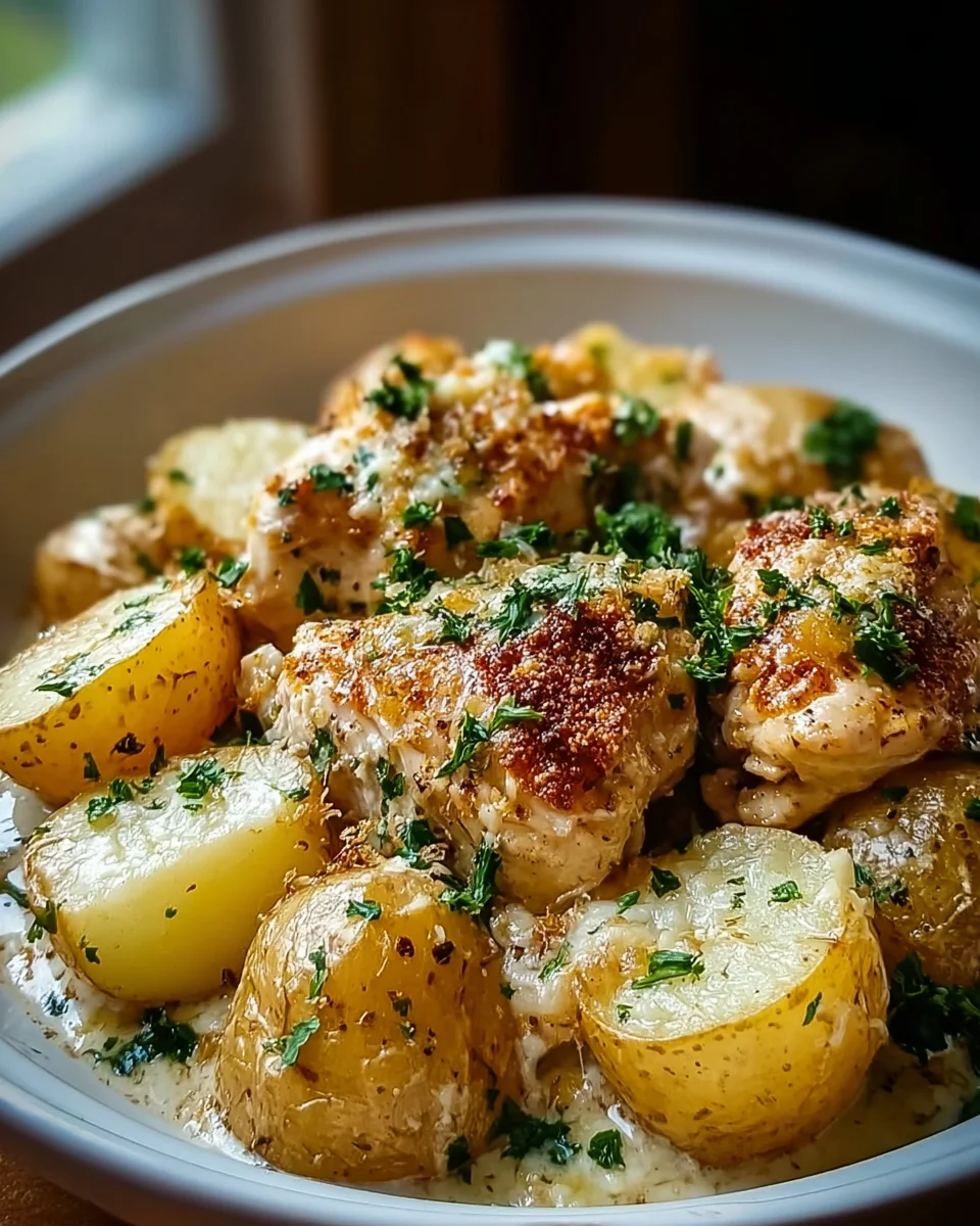 Easy Garlic Parmesan Crockpot Chicken and Potatoes
