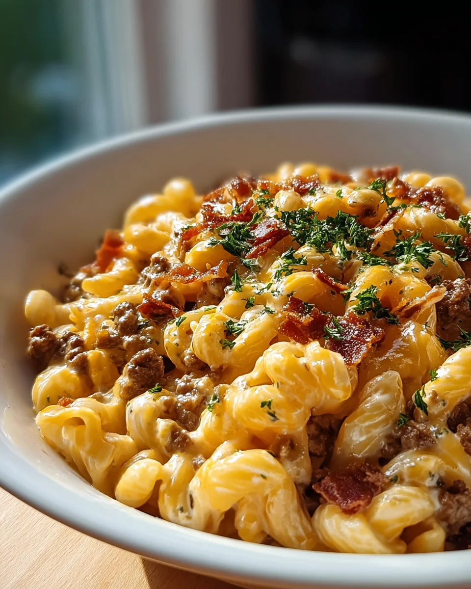 Delicious Loaded Beef Bacon Cheeseburger Pasta!